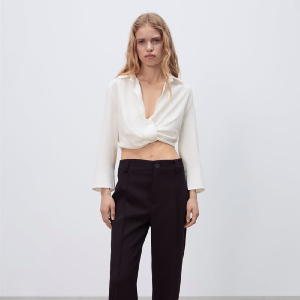 Zara pleated white cropped top